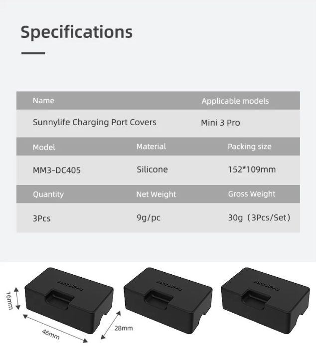 sunnylife-3pcs-battery-charging-port-covers-dust-proof-plug-protectors-silicone-caps-for-mini-3-pro