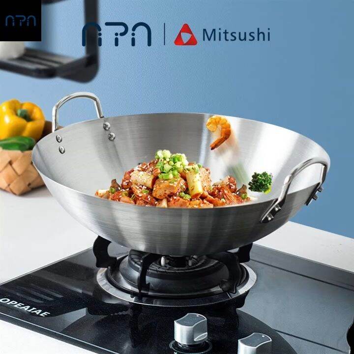 Nipiin 3050CM Thickened Frying Pan Stainless Steel Large Wok Saute Pan