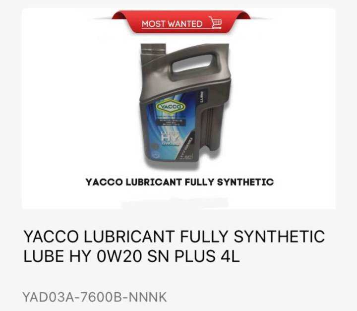 YACCO LUBRICANT FULLY SYNTHETIC LUBE HY 0W20 SN PLUS 4L Lazada