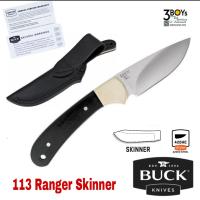 มีด Buck รุ่น 113 Ranger Skinner ใบมีด420HC ด้ามไม้มะเกลือแท้  ขนาดกระทัดรัด ปลอกหนังสีดำ สวยงาม สุดคลาสสิก ผลิต USA.