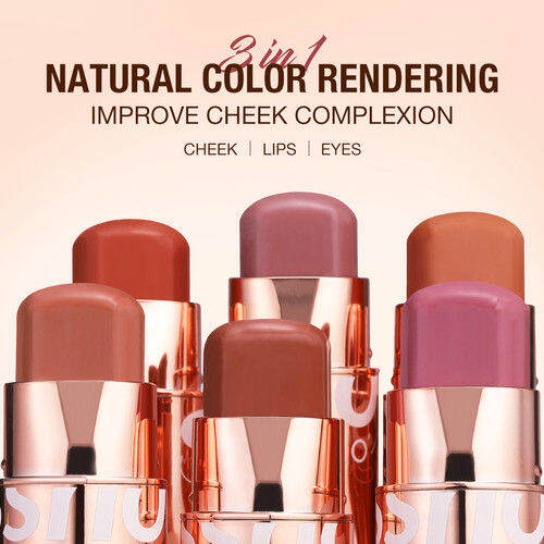 O.TWO.O Blush Stick Cream Blusher 6 Colors Hydrating Gloss lip & Cheek Blendable Waterproof Long