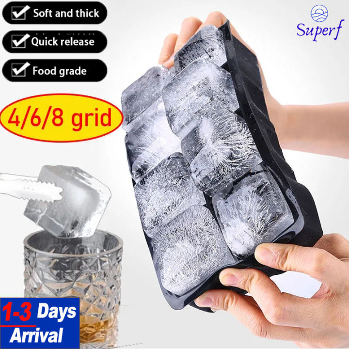 8 Grid Big Square Ice Cube Tray Mold Box Large Food Grade Silicone