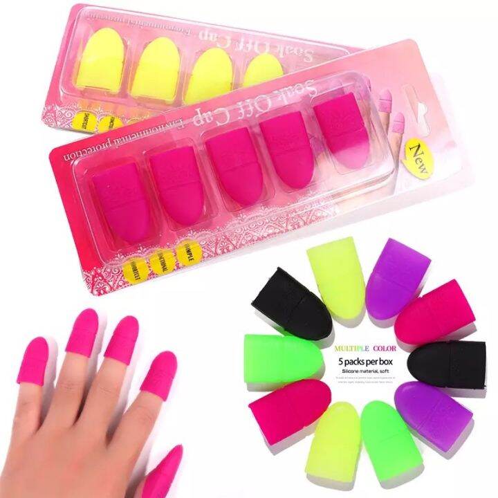 ชิลิโคนสวมนิ้ว-ชิลิโคนสวมล้างสีเจล-ปลอกสวมทับสำลี-5pcs-set-silicone-nail-art-soak-off-cap-reuseable-uv-gel-polish-varnish-remover-clean-degreaser-clip-wraps-rubber-manicure-tools