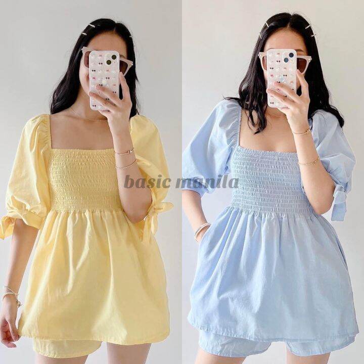 BASIC MANILA 3/4 Smocked Linen Coordinates Lazada PH