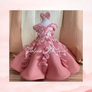 Pink And Wine Latest Flower Design Readymade Kids Gown (Set Of 7 Pcs)  Catalog