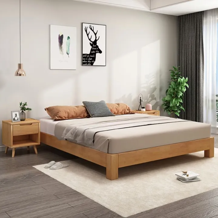 Solid Wood Bed Japanese Tatami Non-Bedside Short Bed Modern Minimalist ...