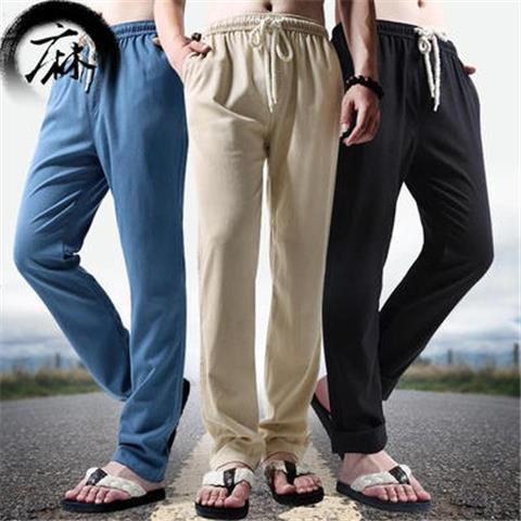 Kanpcelns Mens Breathable Linen Pants Elastic Waist Chinese Style Hemp  Cotton Trousers Harem Pants Navy Blue 5XL  ShopStyle