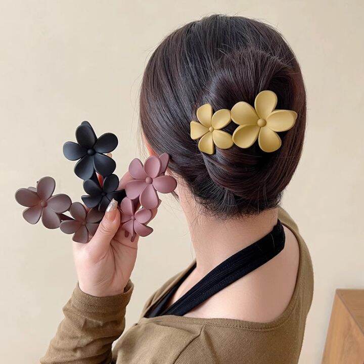 Korean Style Double Flower Butterfly Frosted Hair Clip For Women ...