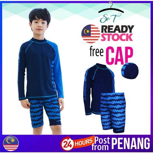 [103] PENANG READY STOCK Junior Boy Long Sleeve Short Pants Swimsuits