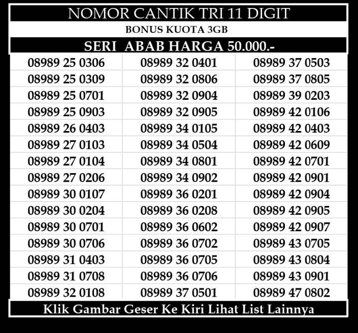 Nomor Cantik Tri 11 Digit 4G LTE Kartu Perdana Nomer Three Prabayar ...