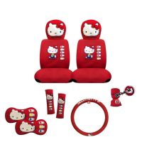 Hello Kitty แดง ชุดหุ้มเบาะคิตตี้สีแดง 10 ชิ้น งานผ้า ใส่ได้กับรถทุกรุ่น