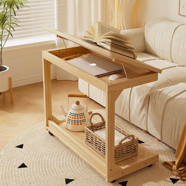 Solid Wood Sofa Side Table Movable C Type Bedside Table Coffee Table