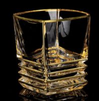 square shape crystal clear glass rock whisky tumbler cup with golden line painted แก้ววิสกี้สีทอง แก้วนำ้คริสตัลสีทอง