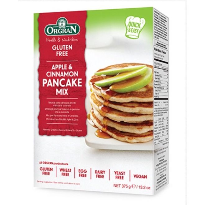 ORGRAN Apple &amp; Cinnamon Pancake Mix Gluten Free 375g. แป้งแพนเค้กแอปเปิ้ล&amp;ชินนามอน