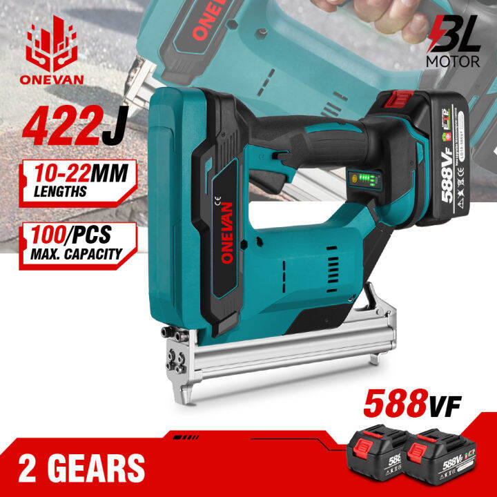 ONEVAN 422J Brushless Electric Nailer Stapler 2 Gears Furniture Staple