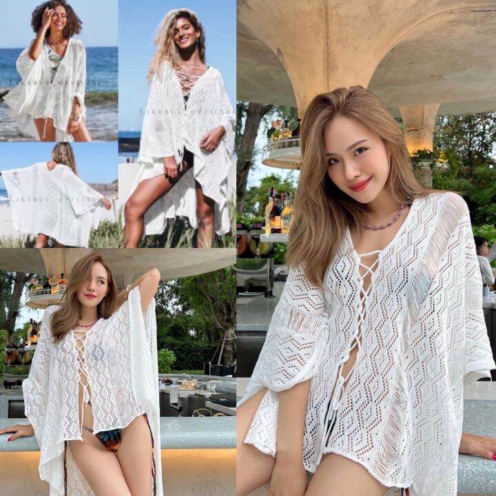 เสื้อคลุมไหมพรม-เสื้อคลุมไปทะเล-เสื้อคลุมบิกินี่-รุ่นหน้าสั้นหลังยาว-เนื้อผ้านิ่มมาก-เป็นทรงค้างคาวปีกกว้างค่ะ