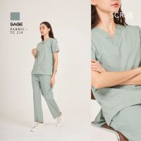 Scrub in  ชุดสครับคอวีพร้อมส่ง unisex สี Sage (มีบริการปักชื่อ) ผ้า TC210