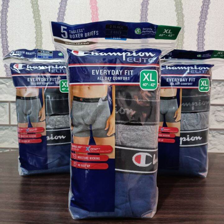 Champion Elite Boxer Briefs EXTRA LARGE 40"42" (5 Briefs/Pack) Made in