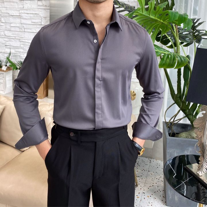 Mr. Lusan Spring British Korean Elegant Slim Shirt Youth Business ...
