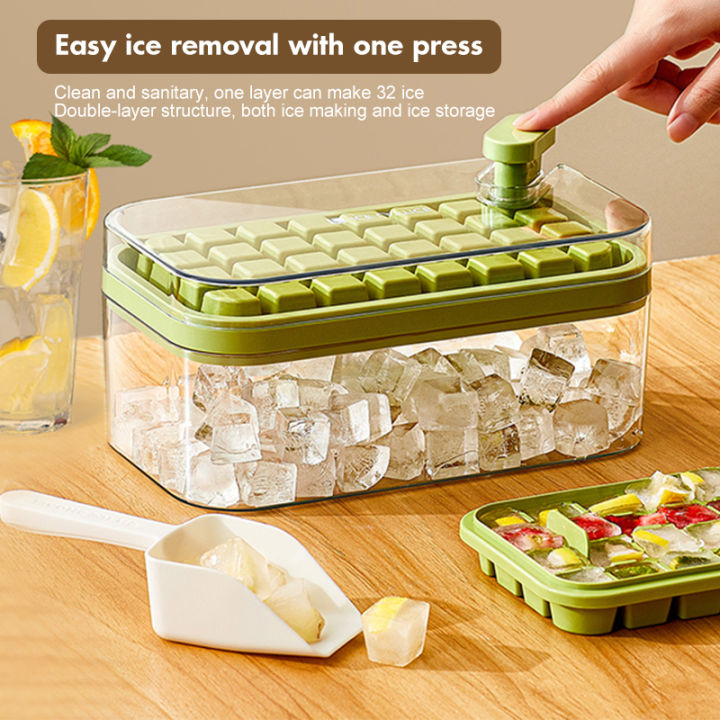 One-button Press Type Ice Mold Box, Kitchen 64 Grid Ice Cube Maker, Ice Tray  Mold With Storage Box & Lid
