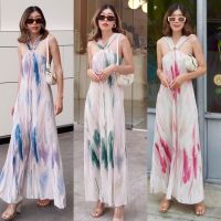 D112 maxi dress ชุดเดรสอัดพลีท อัดพลีทลายมัดย้อม เดรสอัดพลีท สีหวาน เดรสสีพาสเทล