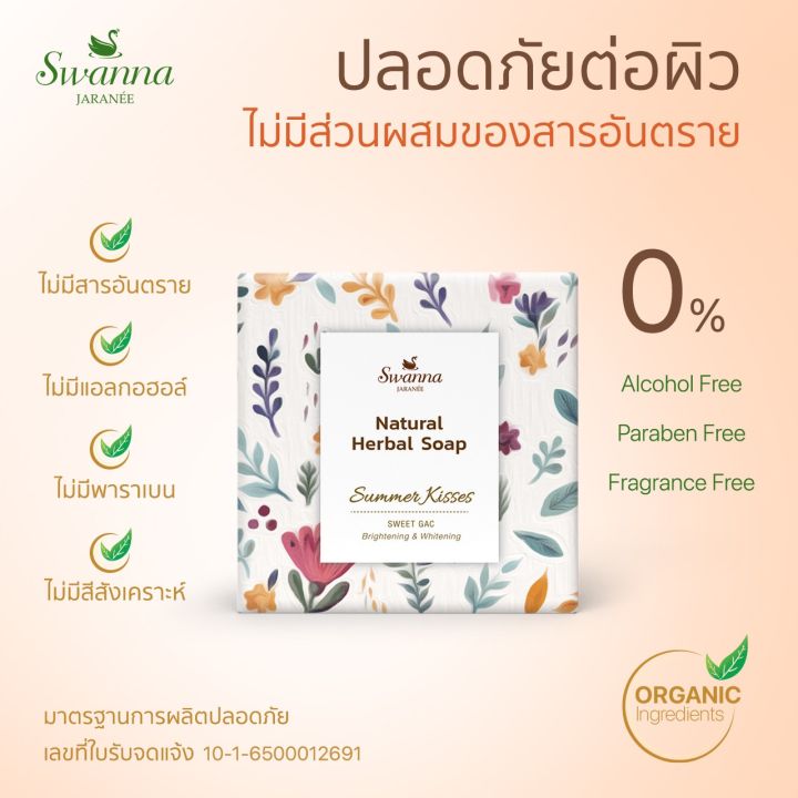 สบู่ฟักข้าวผสมน้ำผึ้ง-swanna-jaranee-sweet-gac-soap-สูตรผิวกระจ่างใส-ปรับสีผิวให้เสมอ-ลดเลือนจุดด่างดำ-ต่อต้านอนุมูลอิสระ-เหมาะสำหรับสีผิวไม่สม่