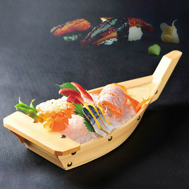 Bamboo Wooden Dragon Boat Luxury Sashimi Boat Dry Ice Boat Meal Seafood 