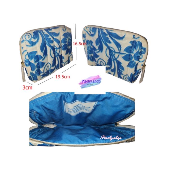 estee-lauder-blue-flower-print-pouch-กระเป๋าใส่เครื่องสำอาง-แท้
