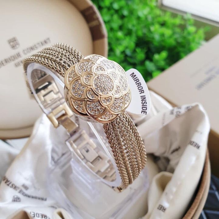 รับประกันของแท้-anne-klein-womens-swarovski-crystal-accented-gold-tone-covered-dial-mesh-bracelet-watch