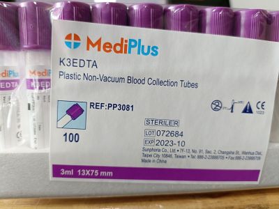Mediplus K3EDTA plastic Non-Vacuum blood 100 pcs.หลอดทดลองเก็บสารเหลว