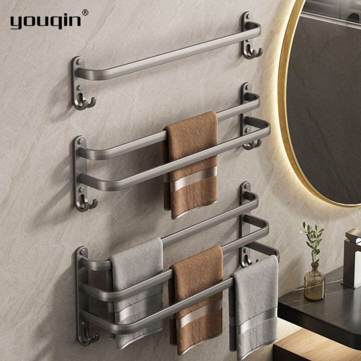 youqin Bathroom Towels Rails with Hooks Space Aluminum Rustproof Wall