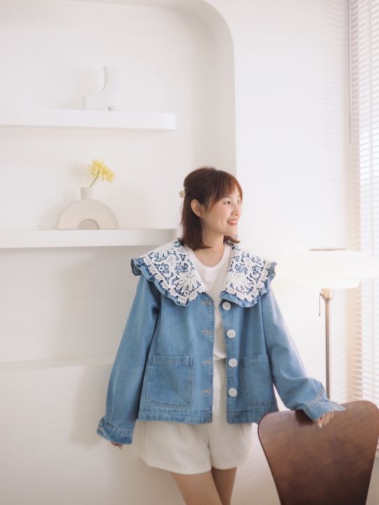 mini-denim-jacket-เสื้อเชิ้ตยีนส์-คอปก-เสื้อคลุมยีนส์-แจคเกตยีนส์