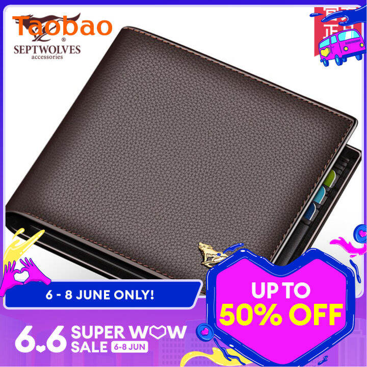 SEPTWOLVES Men's Simplicity First Layer Cowhide Short Wallet | Lazada