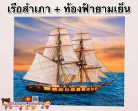 รูปภาพมงคล☯️เรือสำเภาจีน +ท้องฟ้ายามเย็น?ขนาดภาพ 15x21นิ้(38x54ซม)เสริมฮวงจุ้ย ภาพแต่งบ้าน ม้า8ตัว ปลาคราฟ เรือสำเภามงคล