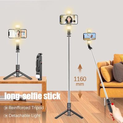 New L13D 1160mm Extended Version Bluetooth Selfie Stick Double Fill Light Tripod with Remote Shutter for Android IOS Phone