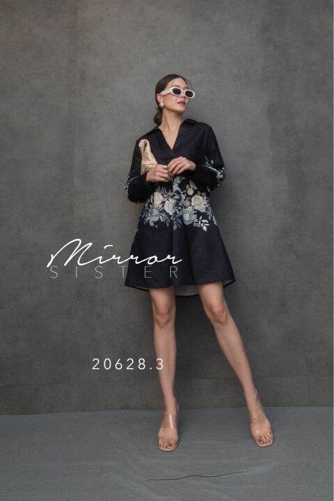 mirrorsister-20628-3-เดรสเชิ้ตคอวีมีปก-เดรสสั้น-มินิเดรส-เดรสแขนยาว-ชุดไปเที่ยว-เดรสลายดอก-ชุดทำงาน-เดรสสีสดใส