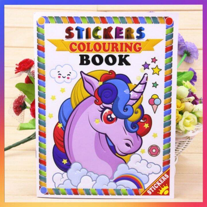 Unicorn Stickers Coloring A4 Book Kids Activity Notebook School