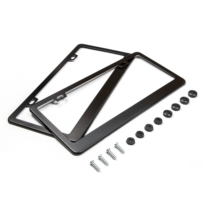 License Plate Frame 2 Holes Black Matte Stainless Steel License Plate
