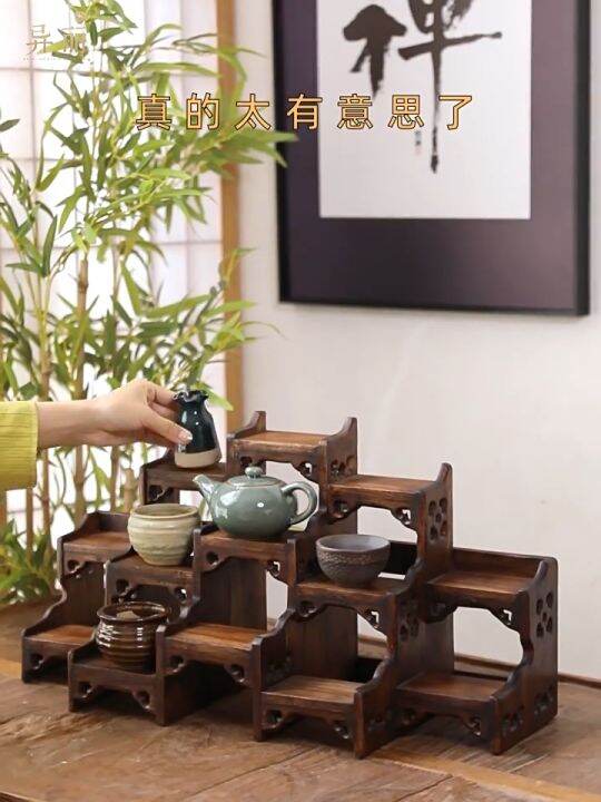 Solid Wood Desktop Small Bogu Rack Teapot Teacup Display Rack Tea Set