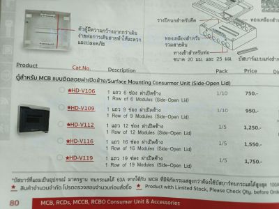 Haco *HD-V106 *HD-V109 ตู้สำหรับ MCB แบบติดลอยฝาเปิดข้าง/Surface Mounting Consurmer Unit(Side-Open Lid)HD-V112 *HD-V116 * HD-V119
