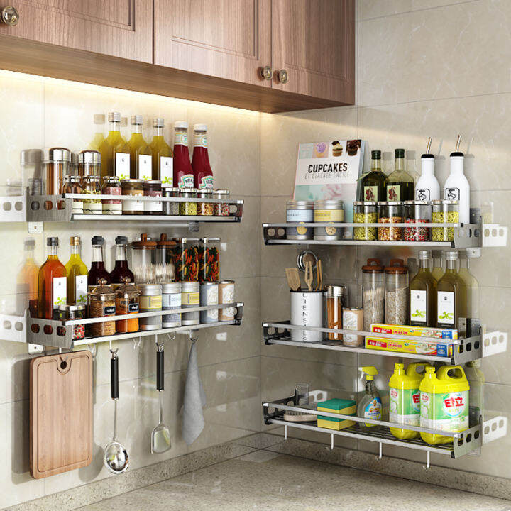 304 Stainless Steel Spice Jar Seasoning Condiments Rack Wall Mounted