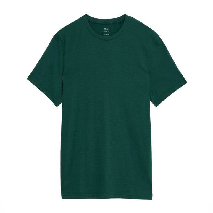 Marks & Spencer Men's Pure Cotton Crew Neck T Shirt (Bottle Green