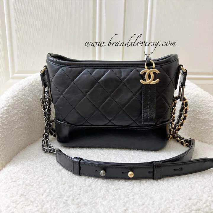 Chanel Small Gabrielle Hobo in Black Distressed Calfskin and 3
