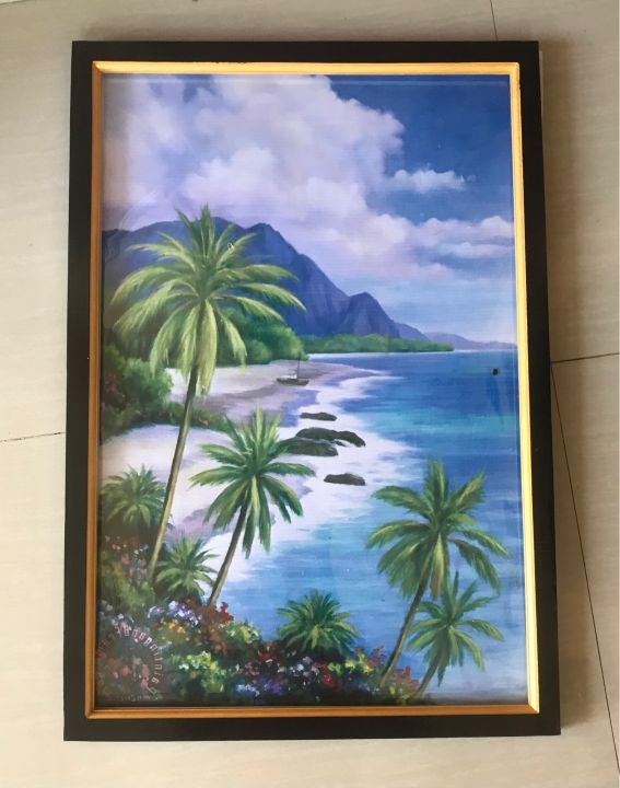 lukisan pemandangan gunung dan laut
