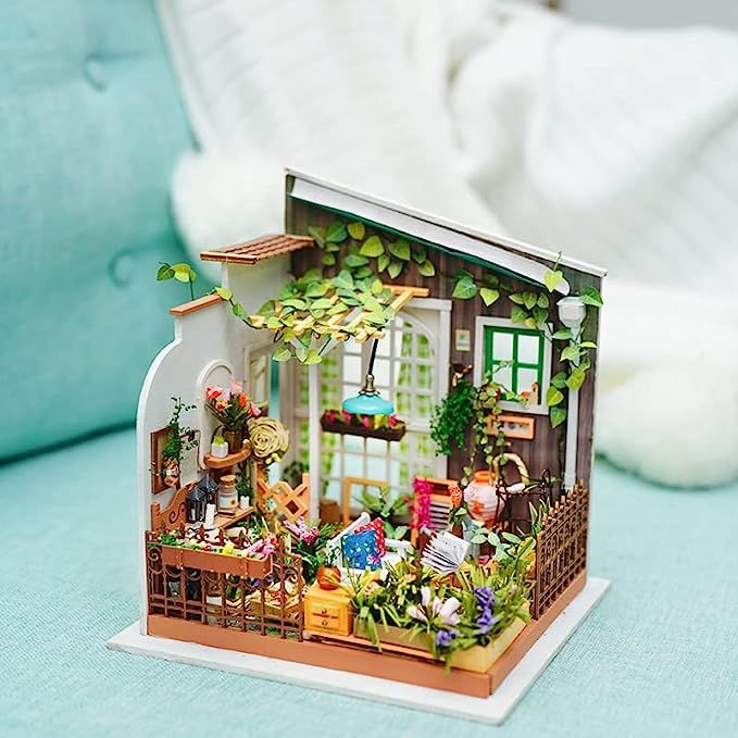 Rolife Dollhouse DIY Miniature Set Garden House LED Model Building Kit  Hobby CraftHome Decor-Christmas Birthday Gifts for Boys Girls Women Friends