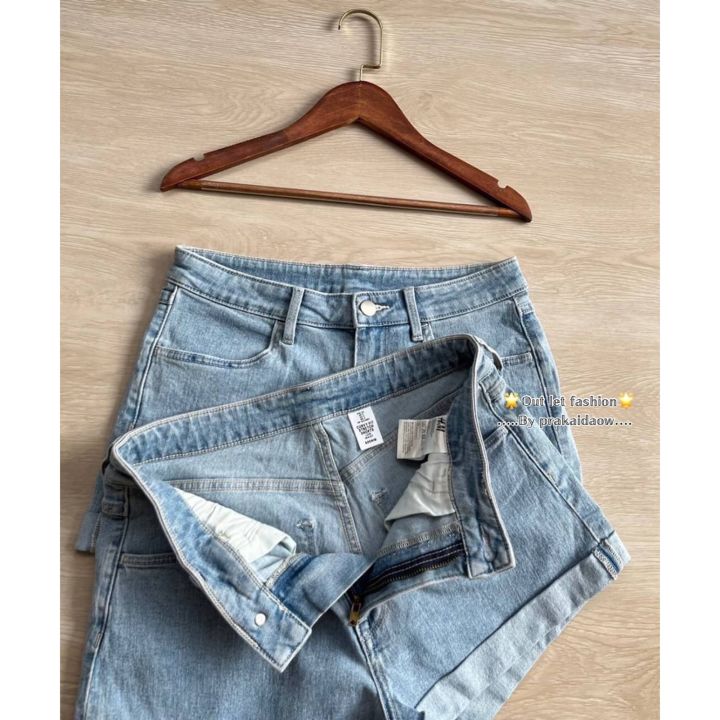 h-amp-m-denim-shorts-กางเกงยีนส์สีฟอก-เอวสูง-ผ้ายืด