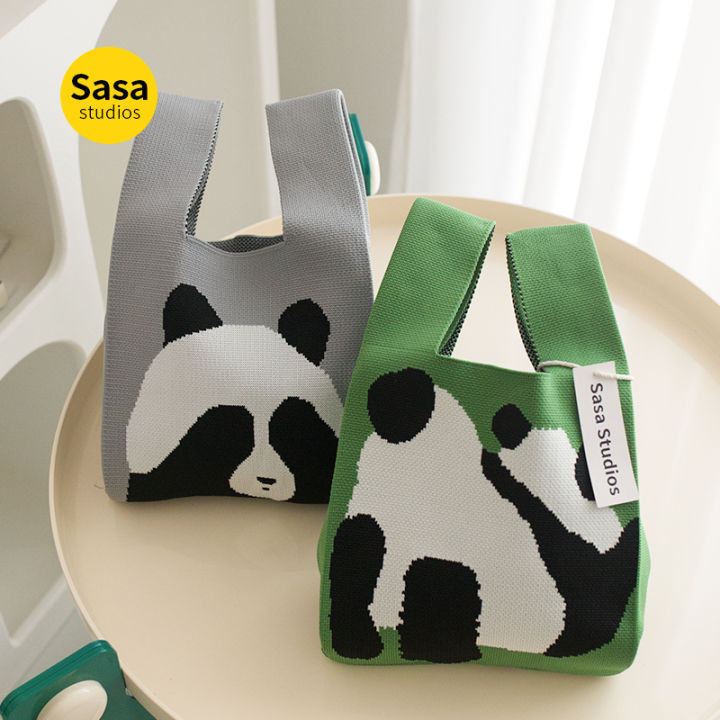 Cute Cartoon Panda Small Bag Knitted Portable Handbag Women Large ...