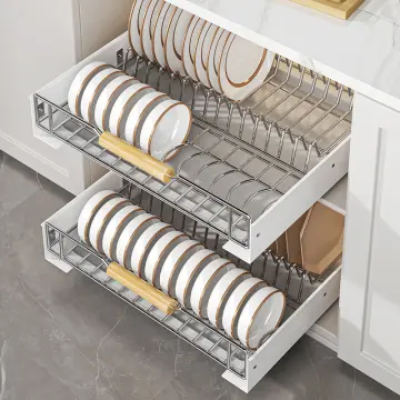 Tksrn Pull Out Cabinet Organizer Fixed With Adhesive Nano Film, Dish Drying  Rack with Drainboard Set, Stainless Steel Dish Racks for Kitchen Counter