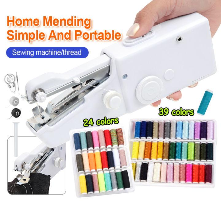 Mini Hand Sewing Machine Portable Quick Handy Stitch Sew Needlework  Cordless Clothes Fabrics Home DIY Electric Sewing Machine