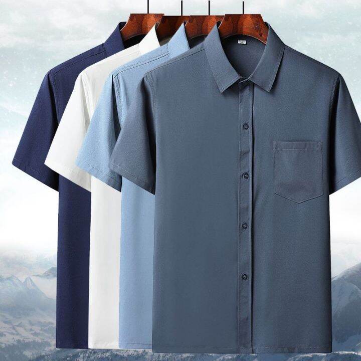 Summer Middle Aged And Elderly Men S Ice Silk Short Sleeve Shirt Loose Polo Collar Top Thin